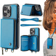 For iPhone 16 Pro Max JEEHOOD C22 Series Zipper Wallet Leather Phone Case with Dual Lanyard(Blue) - iPhone 16 Pro Max Cases by JEEHOOD | Online Shopping South Africa | PMC TechLife | Buy Now Pay Later Mobicred