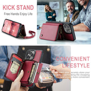 For iPhone 16 Pro Max JEEHOOD C22 Series Zipper Wallet Leather Phone Case with Dual Lanyard(Red)