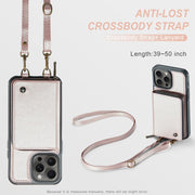 For iPhone 16 Pro Max JEEHOOD C22 Series Zipper Wallet Leather Phone Case with Dual Lanyard(Rose Gold)