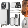 For iPhone 16 Pro Max JEEHOOD C22 Series Zipper Wallet Leather Phone Case with Dual Lanyard(White) - iPhone 16 Pro Max Cases by JEEHOOD | Online Shopping South Africa | PMC TechLife | Buy Now Pay Later Mobicred