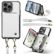 For iPhone 16 Pro Max JEEHOOD C22 Series Zipper Wallet Leather Phone Case with Dual Lanyard(White)