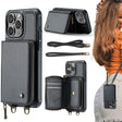 For iPhone 16 Pro JEEHOOD C22 Series Zipper Wallet Leather Phone Case with Dual Lanyard(Black) - free shipping - PMC TechLife - Order now!