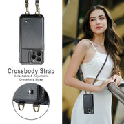 For iPhone 16 Pro JEEHOOD C22 Series Zipper Wallet Leather Phone Case with Dual Lanyard(Black)