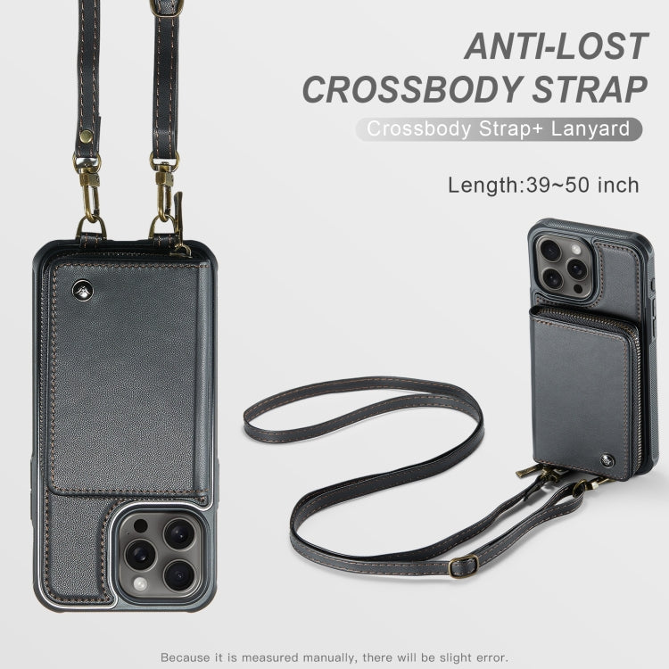 For iPhone 16 Pro JEEHOOD C22 Series Zipper Wallet Leather Phone Case with Dual Lanyard(Black)