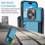 For iPhone 16 Pro JEEHOOD C22 Series Zipper Wallet Leather Phone Case with Dual Lanyard(Blue)