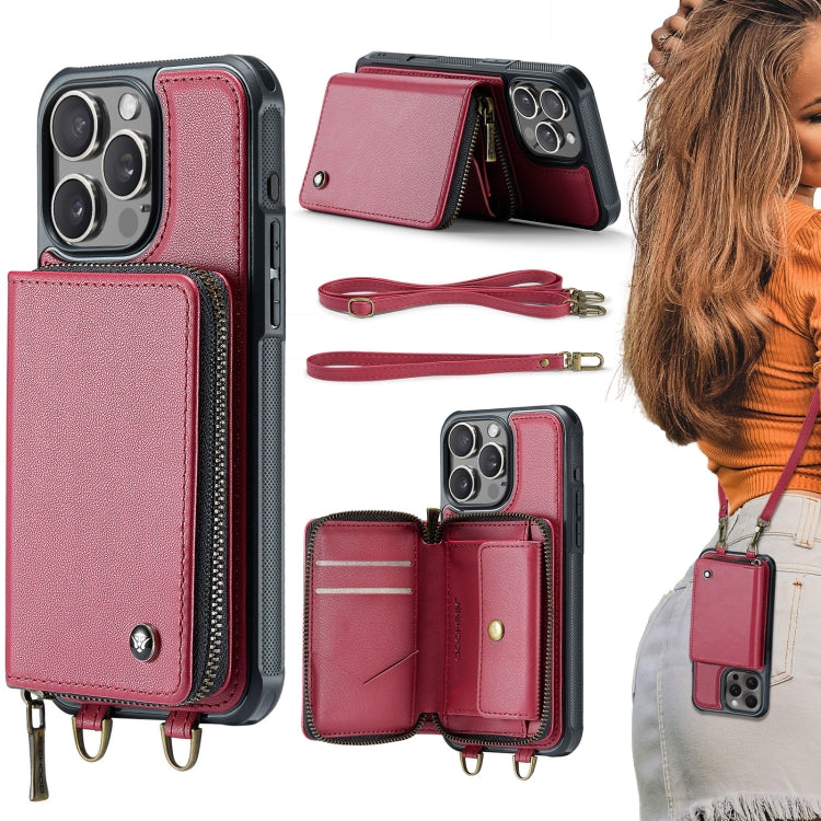 For iPhone 16 Pro JEEHOOD C22 Series Zipper Wallet Leather Phone Case with Dual Lanyard(Red) - free shipping - PMC Jewellery - Order now!