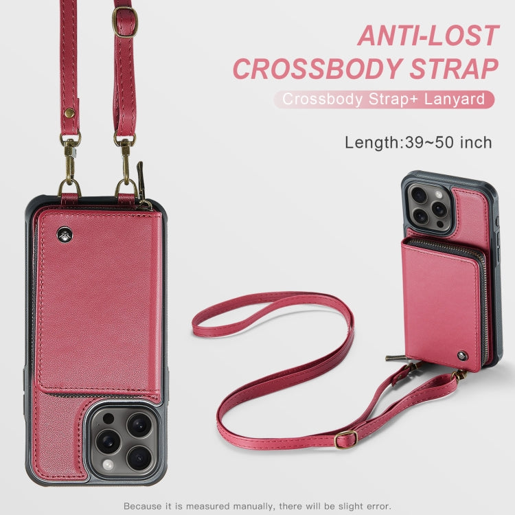 For iPhone 16 Pro JEEHOOD C22 Series Zipper Wallet Leather Phone Case with Dual Lanyard(Red)