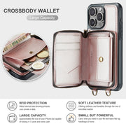 For iPhone 16 Pro JEEHOOD C22 Series Zipper Wallet Leather Phone Case with Dual Lanyard(Rose Gold)