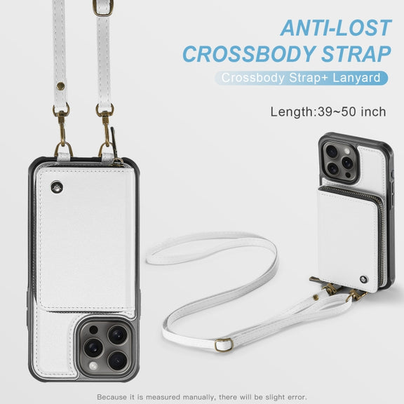 For iPhone 16 Pro JEEHOOD C22 Series Zipper Wallet Leather Phone Case with Dual Lanyard(White)