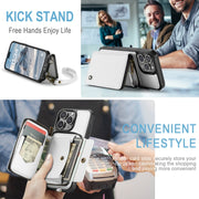 For iPhone 16 Pro JEEHOOD C22 Series Zipper Wallet Leather Phone Case with Dual Lanyard(White)
