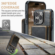 For iPhone 16 Pro JEEHOOD C22 Series Zipper Wallet Leather Phone Case with Dual Lanyard(Coffee)