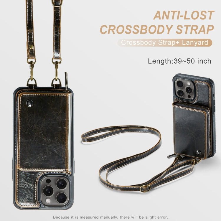 For iPhone 16 Pro JEEHOOD C22 Series Zipper Wallet Leather Phone Case with Dual Lanyard(Coffee)