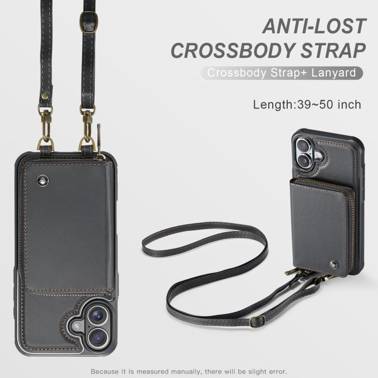 For iPhone 16 Plus JEEHOOD C22 Series Zipper Wallet Leather Phone Case with Dual Lanyard(Black)