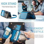For iPhone 16 Plus JEEHOOD C22 Series Zipper Wallet Leather Phone Case with Dual Lanyard(Blue)