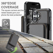 For iPhone 16 Plus JEEHOOD C22 Series Zipper Wallet Leather Phone Case with Dual Lanyard(Coffee)