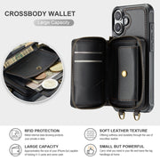 For iPhone 16 Plus JEEHOOD C22 Series Zipper Wallet Leather Phone Case with Dual Lanyard(Coffee)