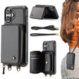 For iPhone 16 JEEHOOD C22 Series Zipper Wallet Leather Phone Case with Dual Lanyard(Black) - free shipping - PMC TechLife - Order now!