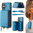 For iPhone 16 JEEHOOD C22 Series Zipper Wallet Leather Phone Case with Dual Lanyard(Blue) - iPhone 16 Cases by JEEHOOD | Online Shopping South Africa | PMC TechLife | Buy Now Pay Later Mobicred