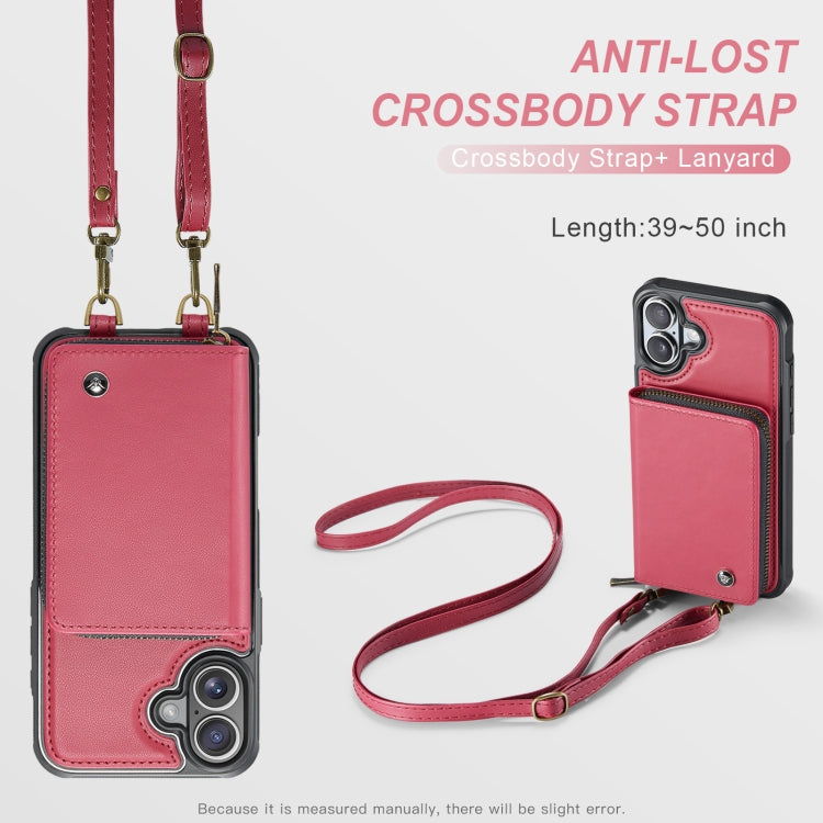 For iPhone 16 JEEHOOD C22 Series Zipper Wallet Leather Phone Case with Dual Lanyard(Red) - free shipping - PMC Jewellery - Order now!