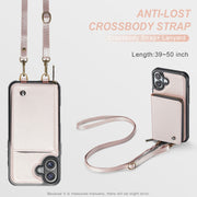 For iPhone 16 JEEHOOD C22 Series Zipper Wallet Leather Phone Case with Dual Lanyard(Rose Gold)