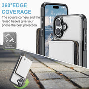 For iPhone 16 JEEHOOD C22 Series Zipper Wallet Leather Phone Case with Dual Lanyard(White)