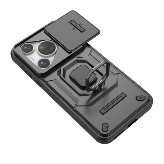 For Huawei Pura 70 Sliding Camshield TPU + PC Shockproof Phone Case with Holder(Grey)