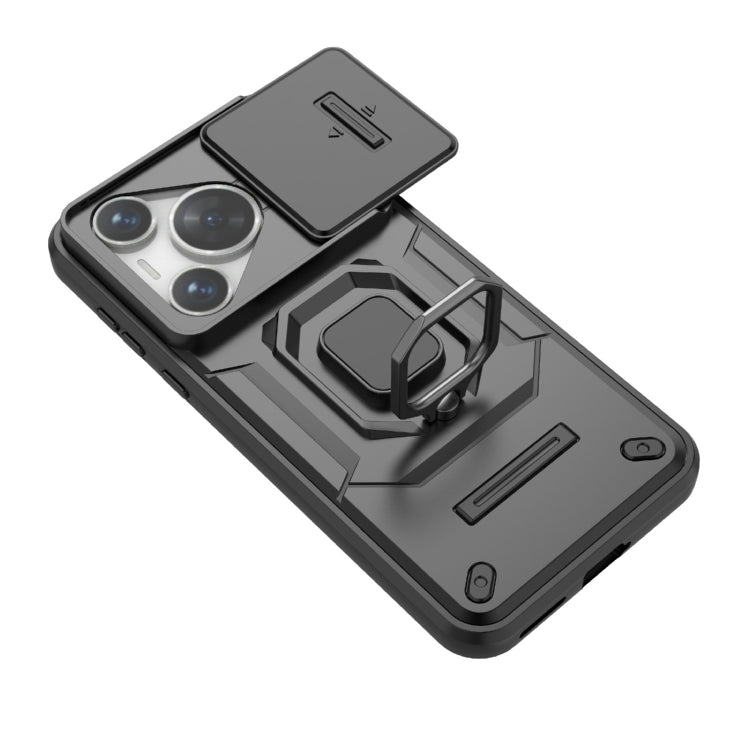 For Huawei Pura 70 Sliding Camshield TPU + PC Shockproof Phone Case with Holder(Grey)
