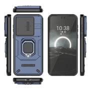 For Huawei Pura 70 Sliding Camshield TPU + PC Shockproof Phone Case with Holder(Blue)