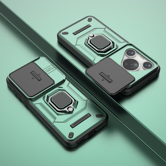 For Huawei Pura 70 Pro / Pura 70 Pro+ Sliding Camshield TPU + PC Shockproof Phone Case with Holder(Green)