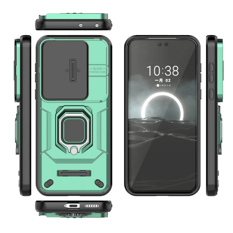 For Huawei Pura 70 Pro / Pura 70 Pro+ Sliding Camshield TPU + PC Shockproof Phone Case with Holder(Green)