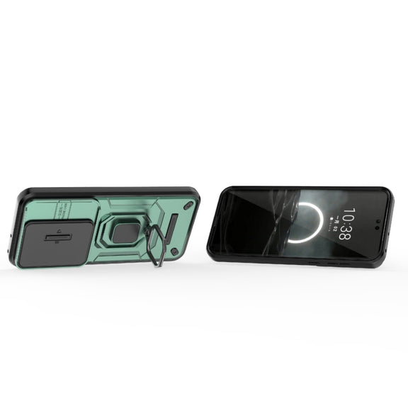 For Huawei Pura 70 Pro / Pura 70 Pro+ Sliding Camshield TPU + PC Shockproof Phone Case with Holder(Green)