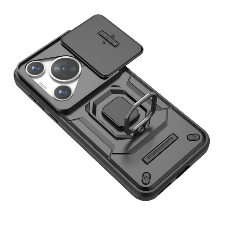 For Huawei Pura 70 Pro / Pura 70 Pro+ Sliding Camshield TPU + PC Shockproof Phone Case with Holder(Green)