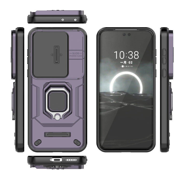 For Huawei Pura 70 Pro / Pura 70 Pro+ Sliding Camshield TPU + PC Shockproof Phone Case with Holder(Purple)