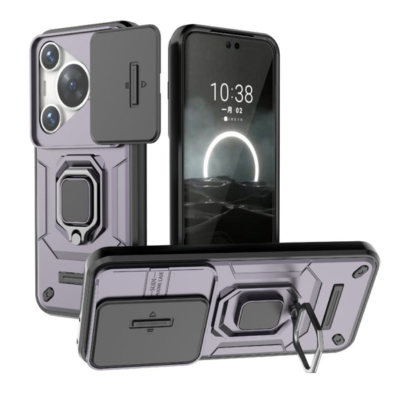 For Huawei Pura 70 Pro / Pura 70 Pro+ Sliding Camshield TPU + PC Shockproof Phone Case with Holder(Purple)