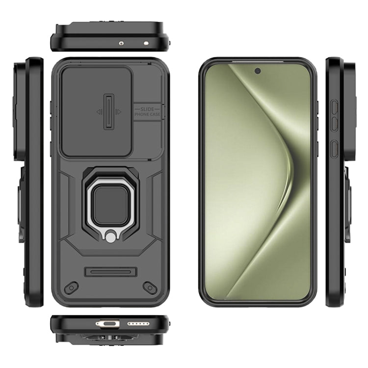 For Huawei Pura 70 Ultra Sliding Camshield TPU + PC Shockproof Phone Case with Holder(Blue)