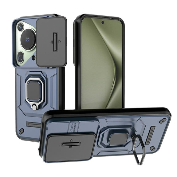 For Huawei Pura 70 Ultra Sliding Camshield TPU + PC Shockproof Phone Case with Holder(Blue)