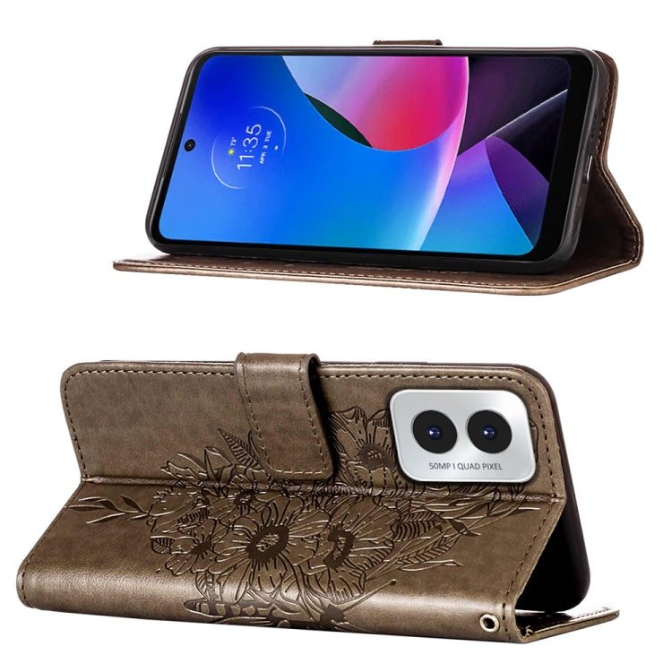 For Motorola Moto G Play 4G 2024 Embossed Butterfly Leather Phone Case(Grey) - Motorola Cases by PMC Jewellery | Online Shopping South Africa | PMC Jewellery | Buy Now Pay Later Mobicred