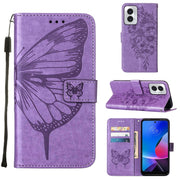 For Motorola Moto G Play 4G 2024 Embossed Butterfly Leather Phone Case(Purple)