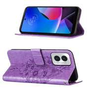 For Motorola Moto G Play 4G 2024 Embossed Butterfly Leather Phone Case(Purple)
