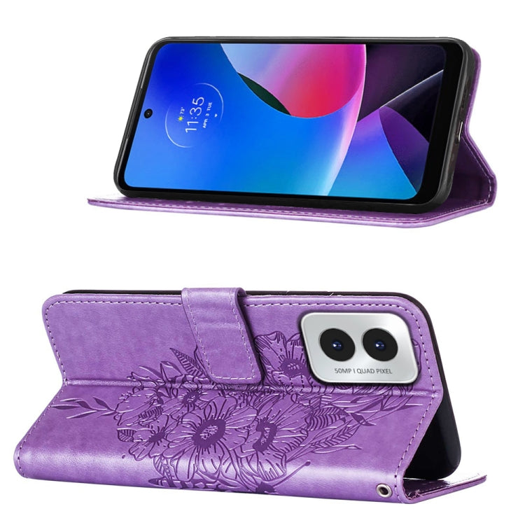 For Motorola Moto G Play 4G 2024 Embossed Butterfly Leather Phone Case(Purple)