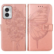 For Motorola Moto G Play 4G 2024 Embossed Butterfly Leather Phone Case(Rose Gold)