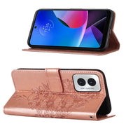 For Motorola Moto G Play 4G 2024 Embossed Butterfly Leather Phone Case(Rose Gold)