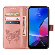 For Motorola Moto G Play 4G 2024 Embossed Butterfly Leather Phone Case(Rose Gold)