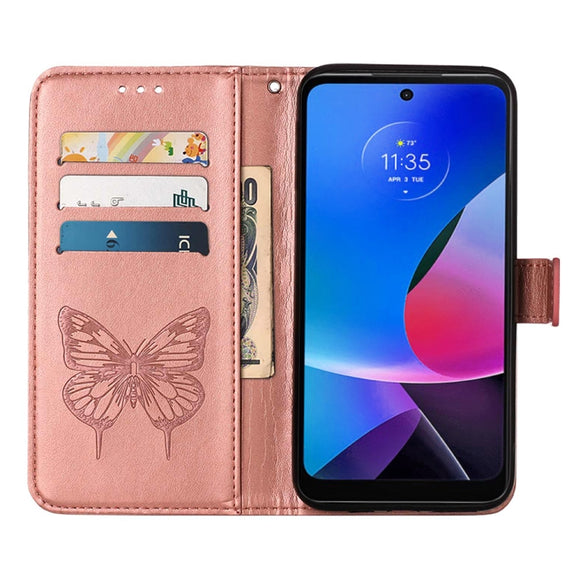 For Motorola Moto G Play 4G 2024 Embossed Butterfly Leather Phone Case(Rose Gold)