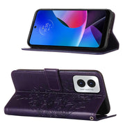 For Motorola Moto G Play 4G 2024 Embossed Butterfly Leather Phone Case(Dark Purple)