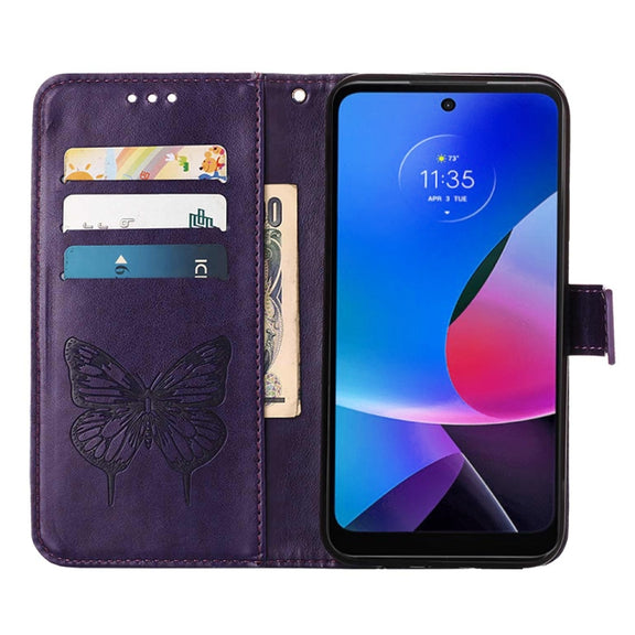 For Motorola Moto G Play 4G 2024 Embossed Butterfly Leather Phone Case(Dark Purple)