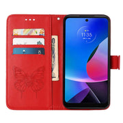 For Motorola Moto G Play 4G 2024 Embossed Butterfly Leather Phone Case(Red)