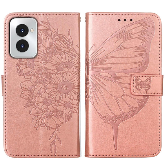 For Motorola Moto G Power 5G 2024 Embossed Butterfly Leather Phone Case(Rose Gold)