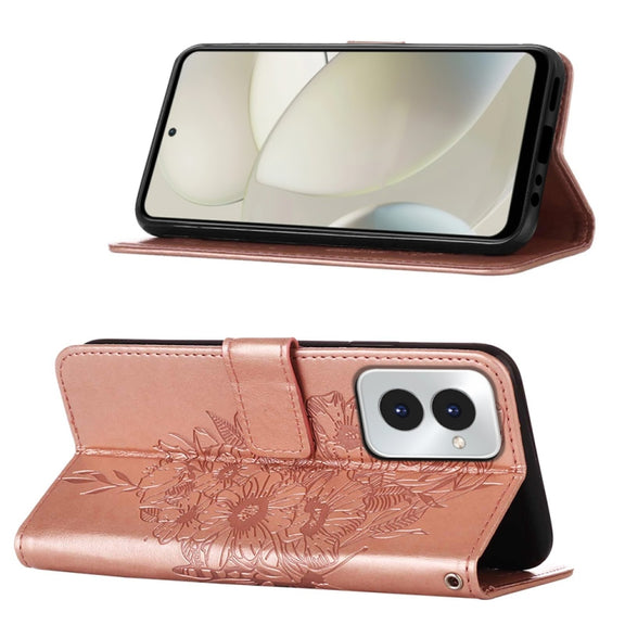 For Motorola Moto G Power 5G 2024 Embossed Butterfly Leather Phone Case(Rose Gold)