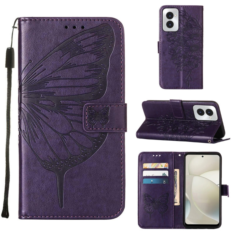 For Motorola Moto G Power 5G 2024 Embossed Butterfly Leather Phone Case(Dark Purple) - Motorola Cases by PMC Jewellery | Online Shopping South Africa | PMC Jewellery | Buy Now Pay Later Mobicred
